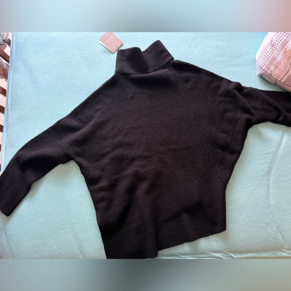All Saints black lock roll neck asymmetric sweater